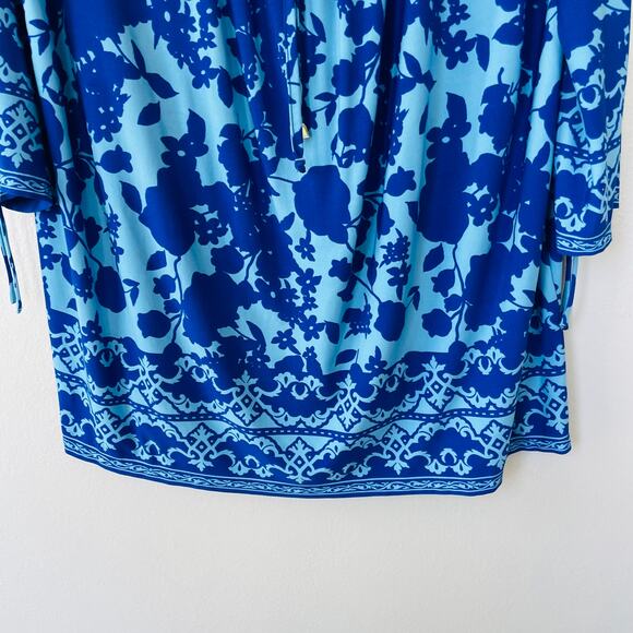 Susan Graver Líquid Knit Size 1X RUNS BIG Babydoll long top blue - Picture 5 of 12